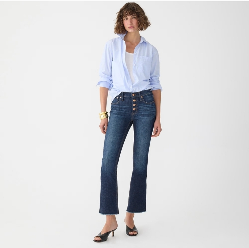 J. Crew Dark Blue High-Rise Cropped Button-Fly Jeans